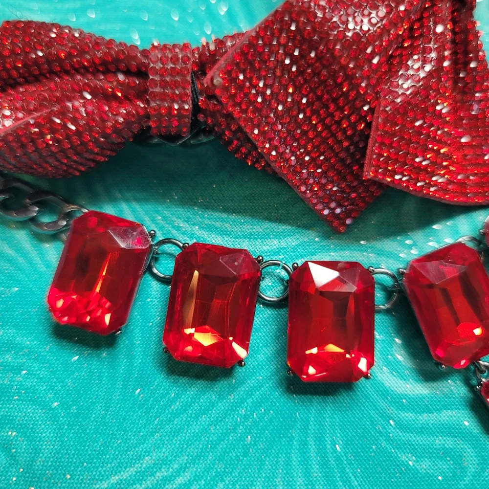 Betsey Johnson Valentine's Day Bows Holiday Jewel Ruby Red Necklace Jewelry❤️ - Picture 4 of 17